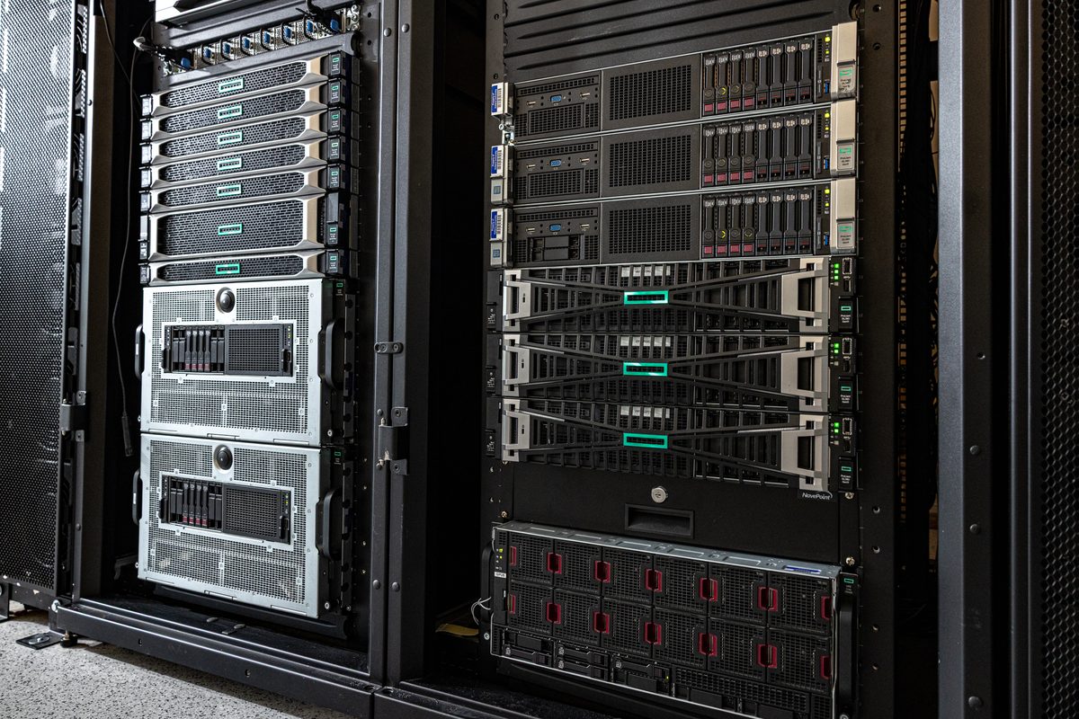 Rows of servers and GPU nodes in the Data Center racks